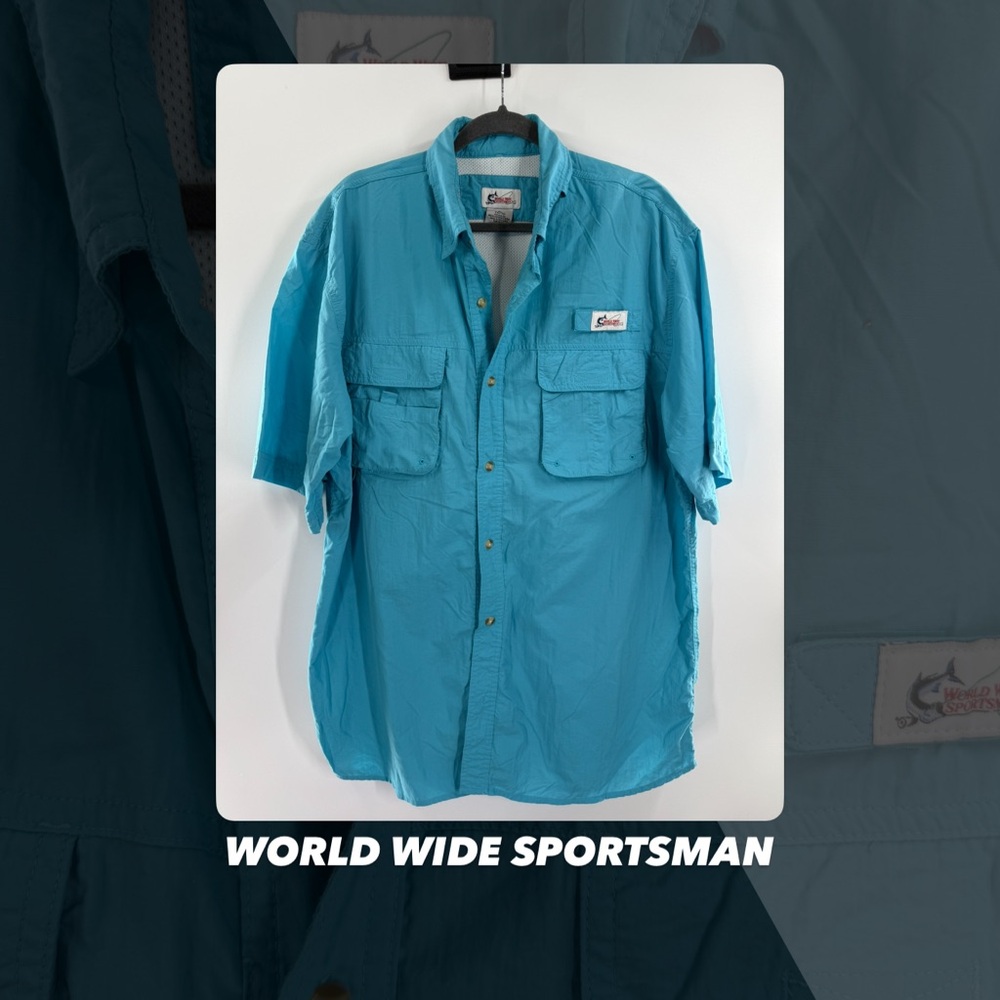 EUC World Wide Sportsman Blue Vented Fishing Shirt